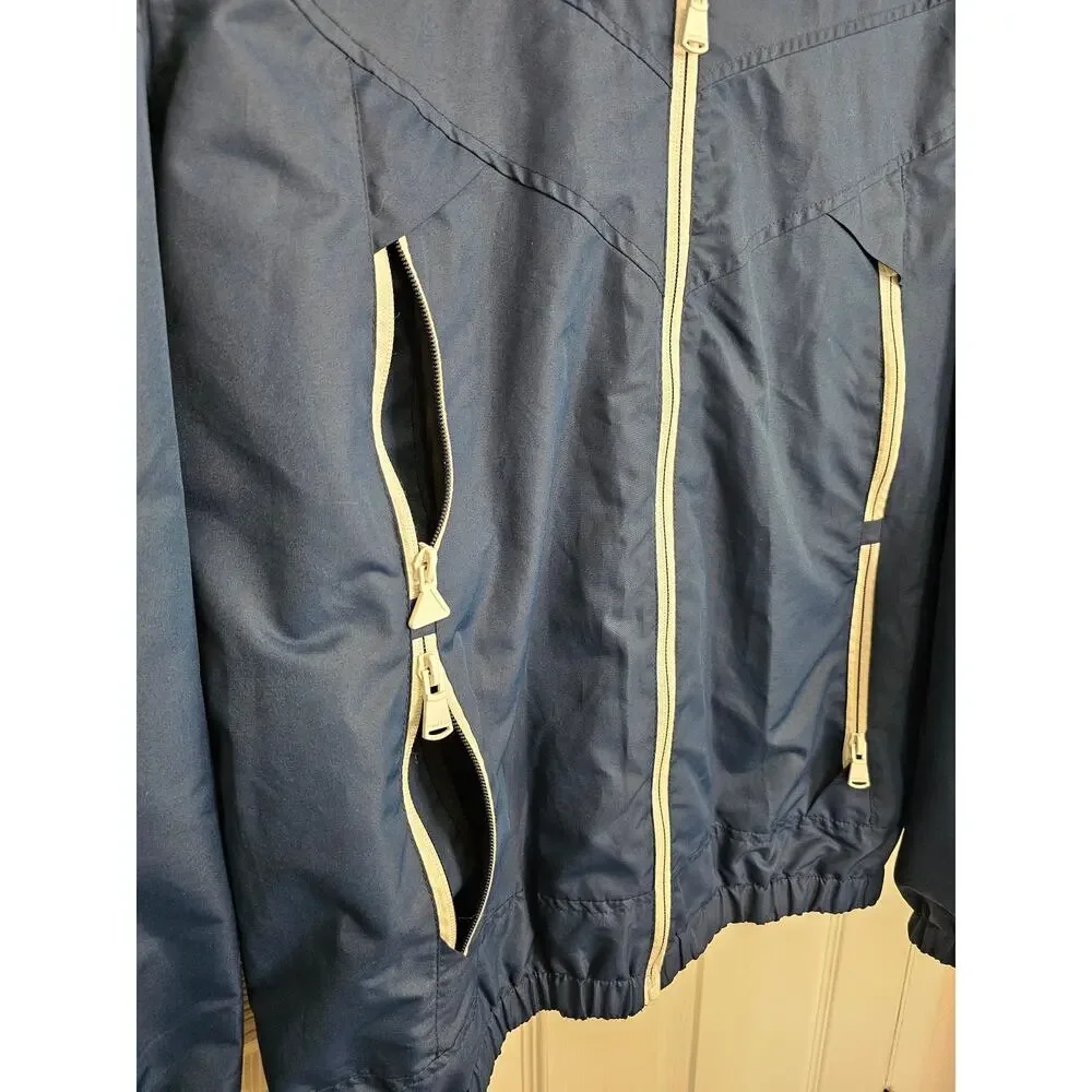 Perry Ellis Portfolio Navy/Yellow Hooded Zip Up Windbreaker Jacket Size Medium